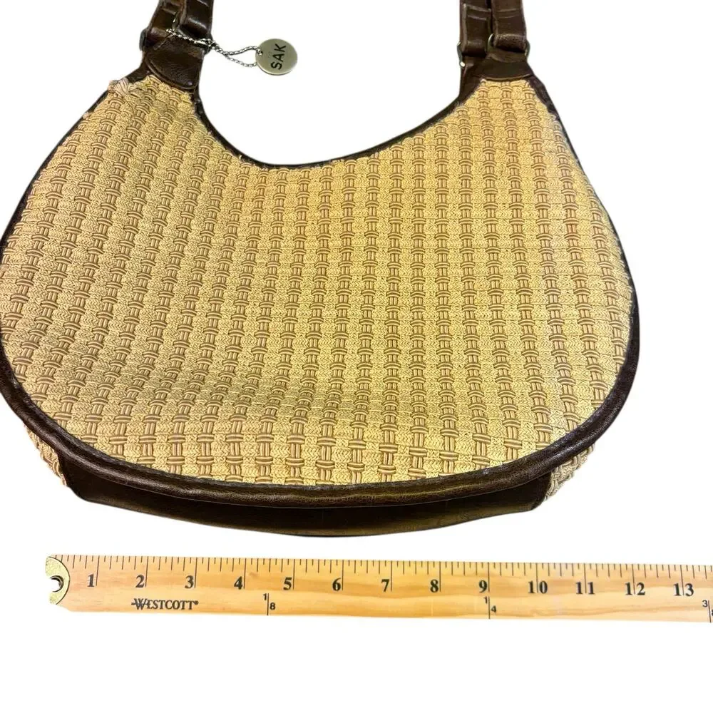 The Sak Tan Woven Crossbody Bag with Dark Brown Trim - Picture 10 of 12